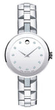 Movado Sapphire Diamonds Silver Dial Silver Steel Strap Watch For Women - 606814