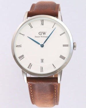 Daniel Wellington Dapper Durham White Dial Brown Leather Strap Watch For Men - DW00100116