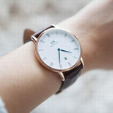 Daniel Wellington Dapper St Mawes White Dial Brown Leather Strap Watch For Women - DW00100091