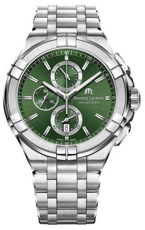 Maurice Lacroix Aikon Chronograph Green Dial Silver Steel Strap Watch For Men - AI1018-SS002-630-1