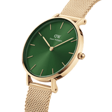 Daniel Wellington Petite Emerald Green Dial Gold Mesh Strap Watch For Women - DW00100480