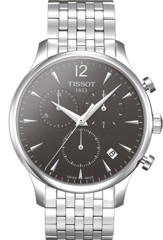 Tissot T Classic Tradition Chronograph Black Dial Silver Steel Strap Watch For Men - T063.617.11.067.00