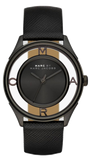 Marc Jacobs Tether Transparent Black Dial Black Leather Strap Watch for Women - MBM1379