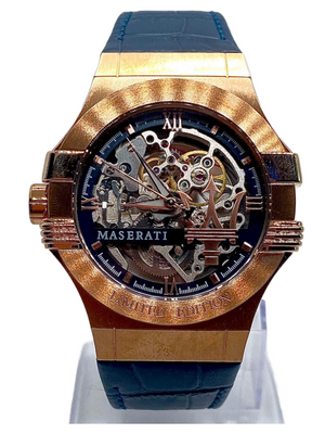 Maserati Automatic Skeleton Rose Gold Dial Blue Leather Strap Watch For Men - R8821108022