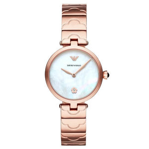 Emporio Armani Arianna White Mother of Pearl Dial Rose Gold Steel Strap Watch For Women - AR11236