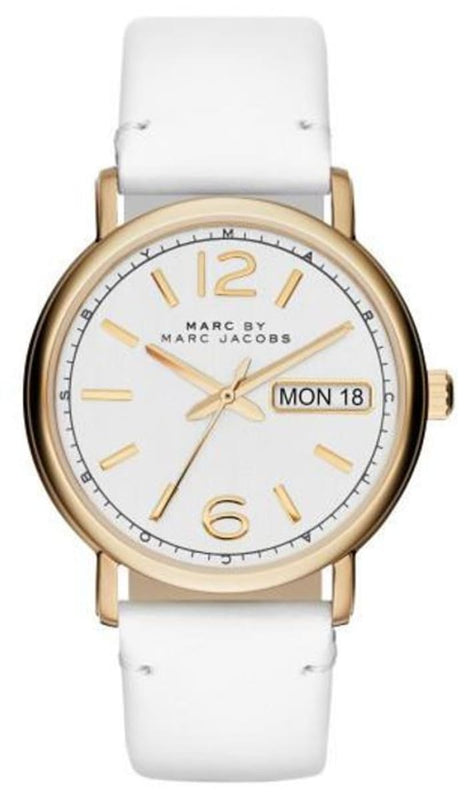 Marc Jacobs Fergus White Dial White Leather Strap Watch for Women - MBM8653