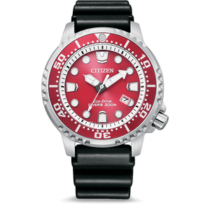 Citizen Eco Drive Promaster Marine Red Dial Black Rubber Strap Watch For Men - BN0159-15X