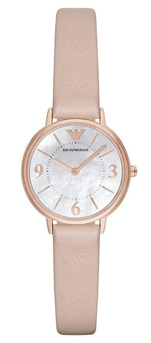 Emporio Armani Kappa White Mother of Pearl Dial Pink Leather Strap Watch For Women - AR2512
