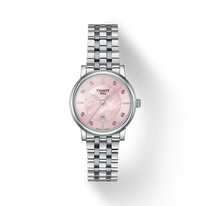 Tissot Carson Premium Lady Mother of Pearl Pink Dial Silver Steel Strap Watch For Women - T122.210.11.159.00