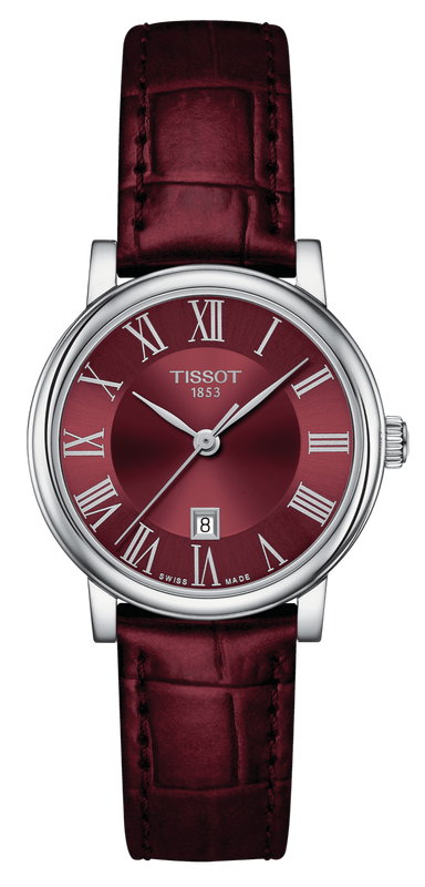 Tissot Carson Premium Lady Maroon Dial Maroon Leather Strap Watch For Women - T122.210.16.373.00