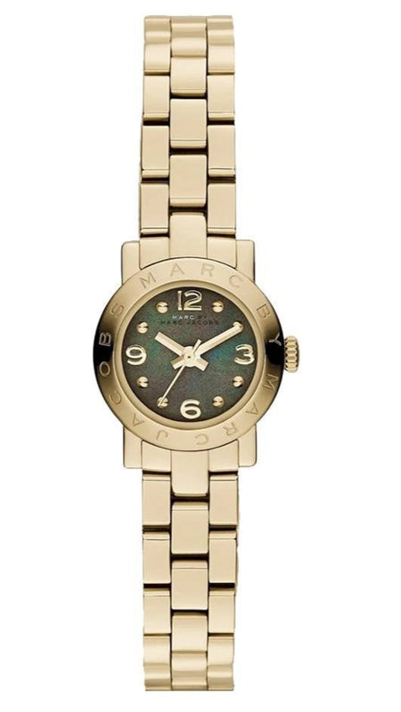 Marc Jacobs Amy Mother of Pearl Black Dial Gold Steel Strap Watch for Women - MBM3275
