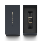 Daniel Wellington Quadro Pressed Ashfield Black Dial Black Mesh Strap Watch for Women - DW00100467