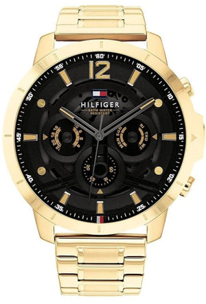 Tommy Hilfiger Luca Chronograph Black Dial Gold Steel Strap Watch For Men - 1710511