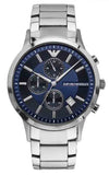 Emporio Armani Renato Chronograph Blue Dial Silver Steel Strap Watch For Men - AR11164