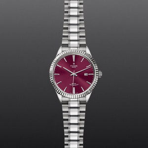 Tudor Style Automatic Burgundy Red Dial Silver Steel Strap Watch for Men - M12710-0015