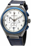 Maserati Triconic Chronograph White Dial Blue Leather Strap Watch For Men - R8871639001