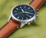 Fossil Townsman Chronograph Blue Dial Brown Leather Strap Watch for Men - FS5279