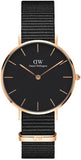 Daniel Wellington Classic Petite Cornwall Black Dial Black NATO Strap Watch For Women - DW00100215