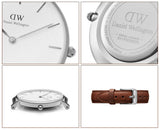 Daniel Wellington Petite White Dial Brown Leather Strap Watch For Women - DW00100243