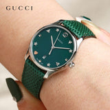 Gucci G-Timeless Green Mother of Pearl Dial Green Leather Strap Watch For Women - YA126585