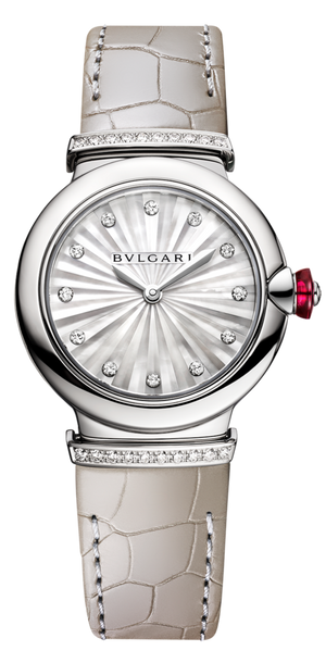 Bvlgari LVCEA Diamonds Silver Mother of Pearl Dial Silver Leather Strap Watch for Women - LVCEA103367