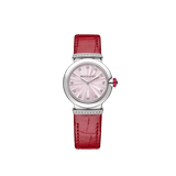 Bvlgari Lvcea Intarsio Diamonds Mother of Pearl Pink Dial Red Leather Strap Watch for Women - LVCEA103619