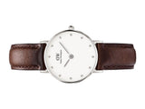 Daniel Wellington Classy Bristol White Dial Brown Leather Strap Watch For Women - DW00100070