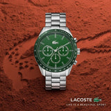 Lacoste Boston Chronograph Green Dial Silver Steel Strap Watch for Men - 2011080