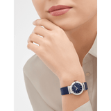 Bvlgari Lvcea Intarsio Aventurine Diamonds Blue Dial Blue Leather Strap Watch for Women - LVCEA103617