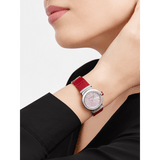 Bvlgari Lvcea Intarsio Diamonds Mother of Pearl Pink Dial Red Leather Strap Watch for Women - LVCEA103619