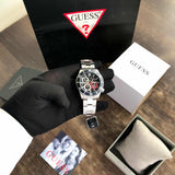 Guess Axle Multifunction Black Dial Silver Steel Strap Watch For Men - GW0488G1