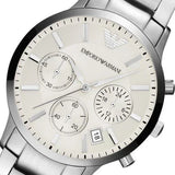 Emporio Armani Renato Chronograph White Dial Silver Steel Strap Watch for Women  - AR2459