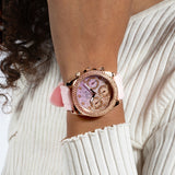 Guess Sparkling Chronograph Crystals Pink Dial Pink Silicone Strap Watch For Women - GW0032L4
