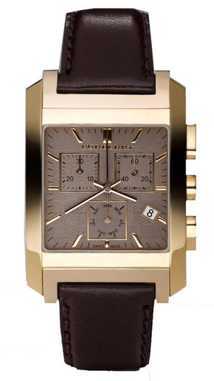 Burberry Heritage Chronograph Square Grey Dial Brown Leather Strap Watch for Men - BU1566