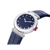 Bvlgari Lvcea Intarsio Aventurine Diamonds Blue Dial Blue Leather Strap Watch for Women - LVCEA103617