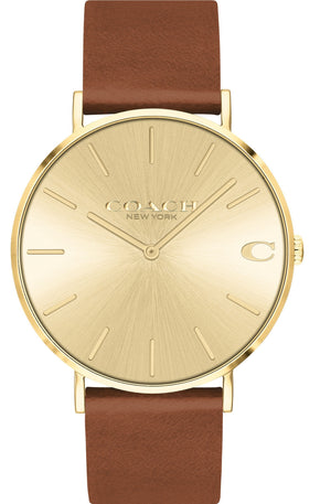 Coach Charles Gold Dial Brown Leather Strap Watch for Women - 14602433