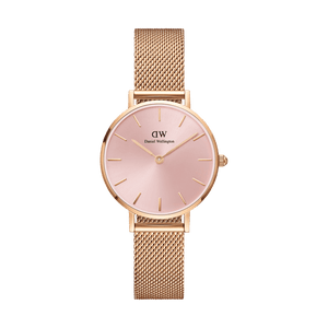 Daniel Wellington Petite Melrose Pink Dial Rose Gold Mesh Strap Watch For Women - DW00100368
