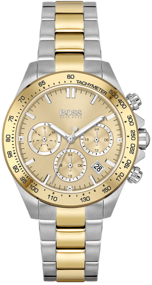 Hugo Boss Novia Chronograph Gold Dial Two Tone Steel Strap Watch for Women - 1502618