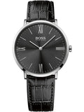 Hugo Boss Jackson Black Dial Black Leather Strap Watch for Men - 1513369