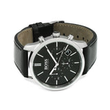 Hugo Boss Time One Chronograph Black Dial Black Leather Strap Watch for Men - 1513430