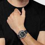 Hugo Boss Globetrotter Chronograph Black Dial Black Leather Strap Watch for Men - 1513864