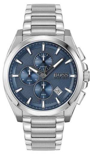 Hugo Boss Grandmaster Chronograph Blue Dial Silver Steel Strap Watch for Men - 1513884