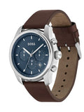 Hugo Boss Attitude Blue Dial Brown Leather Strap Watch for Men - 1513606