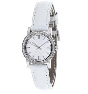 Burberry The City Diamonds Silver Dial White Leather Strap Watch for Women - BU9221