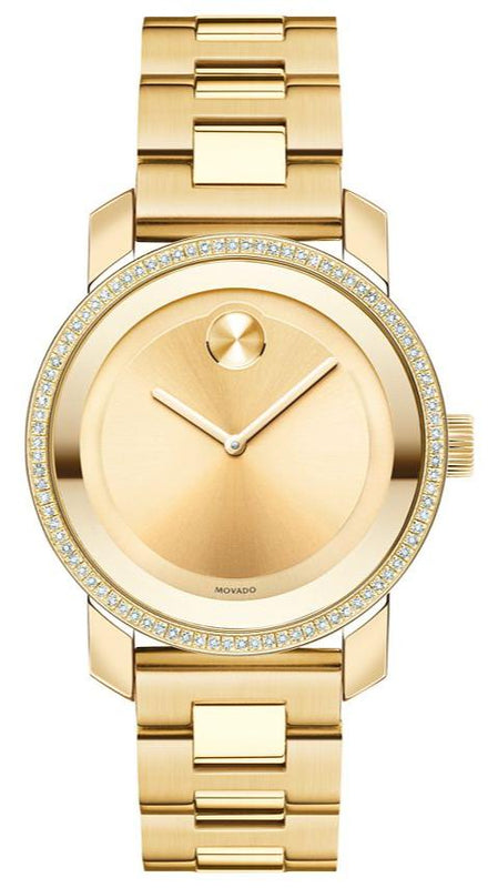 Movado Bold Diamonds Gold Dial Gold Steel Strap Watch for Women - 3600150