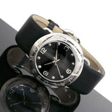 Marc Jacobs Amy Black Dial Black Leather Strap Watch for Women - MBM1140