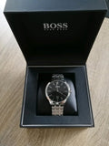 Hugo Boss Officer Black Dial Silver Steel Strap Watch for Men - 1513614