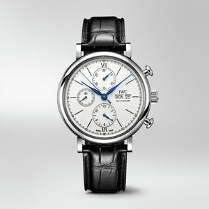 IWC Portofino Chronograph White Dial Black Leather Strap Watch for Men - IW391024