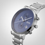 Hugo Boss Integrity Chronograph Blue Dial Silver Steel Strap Watch for Men - 1513779