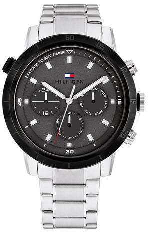 Tommy Hilfiger Troy Chronograph Grey Dial Silver Steel Strap Watch For Men - 1792106